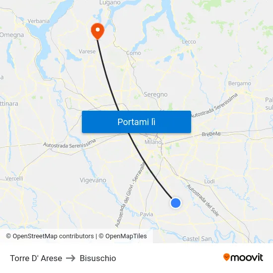 Torre D' Arese to Bisuschio map