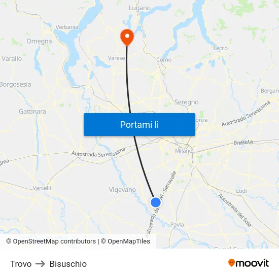 Trovo to Bisuschio map