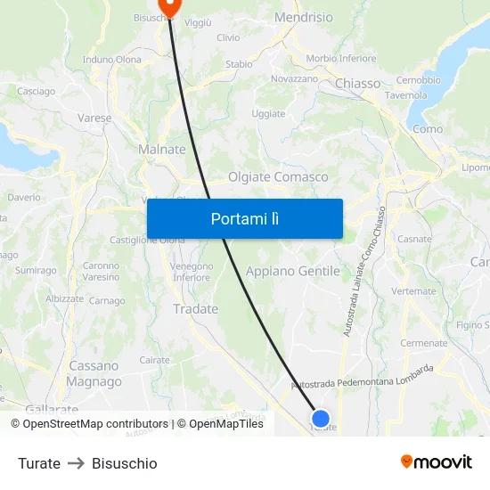 Turate to Bisuschio map