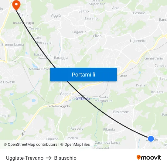 Uggiate-Trevano to Bisuschio map
