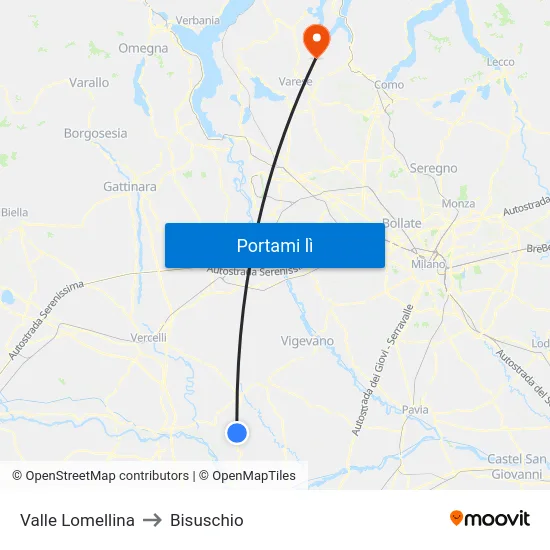 Valle Lomellina to Bisuschio map