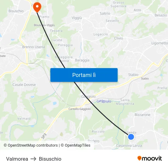 Valmorea to Bisuschio map