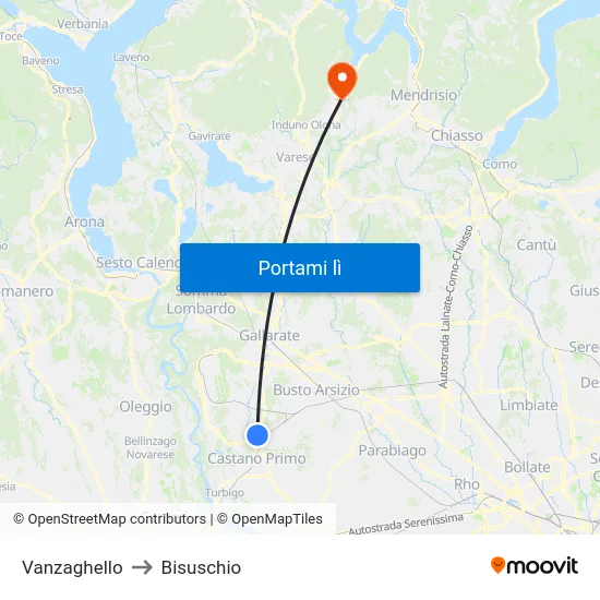 Vanzaghello to Bisuschio map