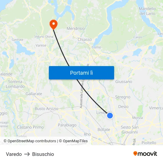 Varedo to Bisuschio map