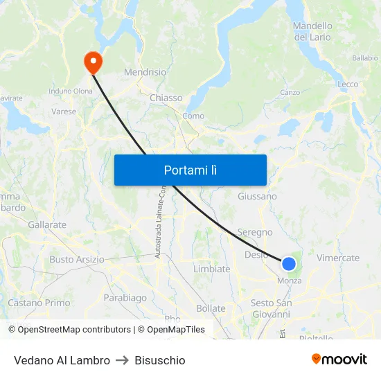 Vedano Al Lambro to Bisuschio map