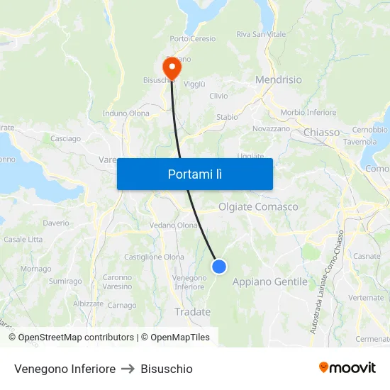 Venegono Inferiore to Bisuschio map