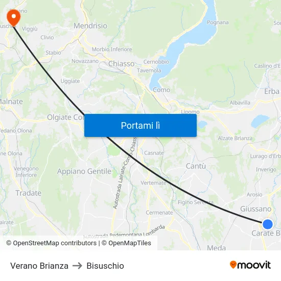 Verano Brianza to Bisuschio map