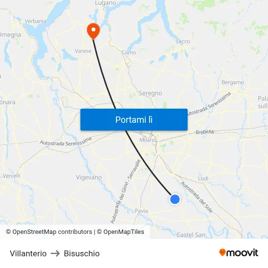 Villanterio to Bisuschio map