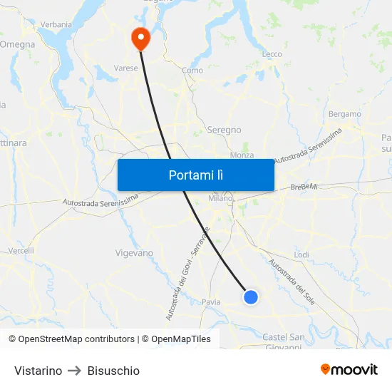 Vistarino to Bisuschio map