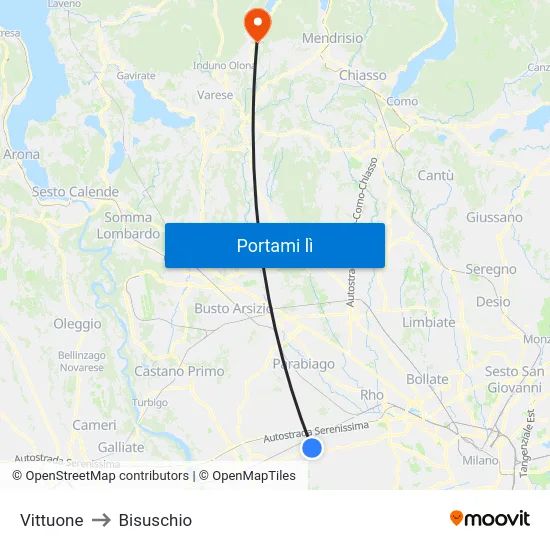 Vittuone to Bisuschio map