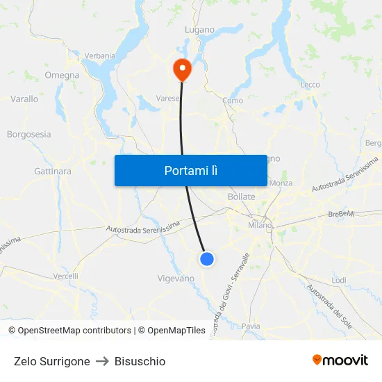 Zelo Surrigone to Bisuschio map