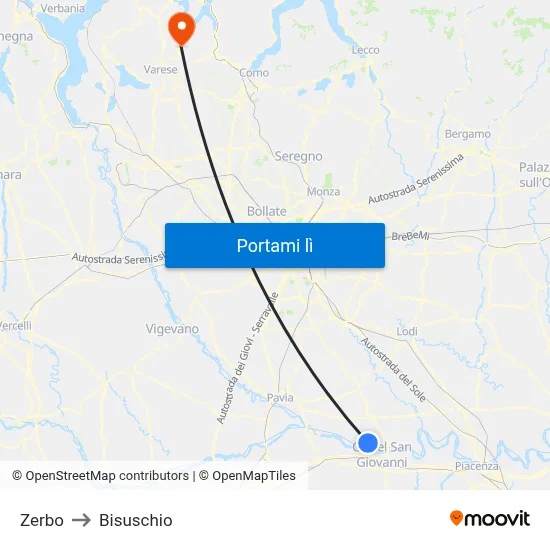Zerbo to Bisuschio map