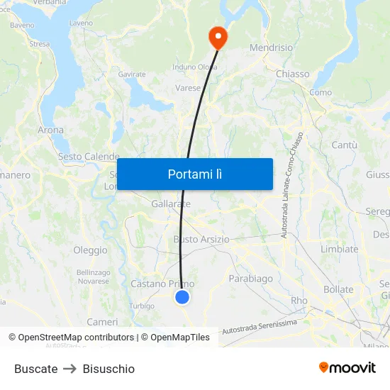 Buscate to Bisuschio map