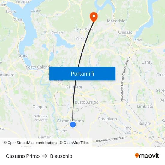 Castano Primo to Bisuschio map
