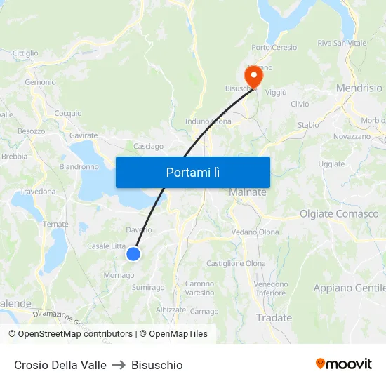 Crosio Della Valle to Bisuschio map