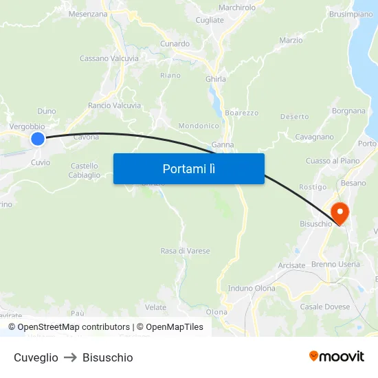Cuveglio to Bisuschio map