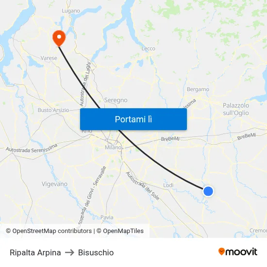 Ripalta Arpina to Bisuschio map