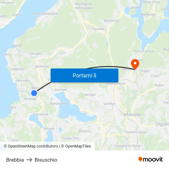 Brebbia to Bisuschio map