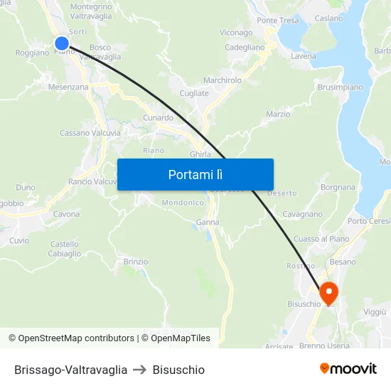 Brissago-Valtravaglia to Bisuschio map