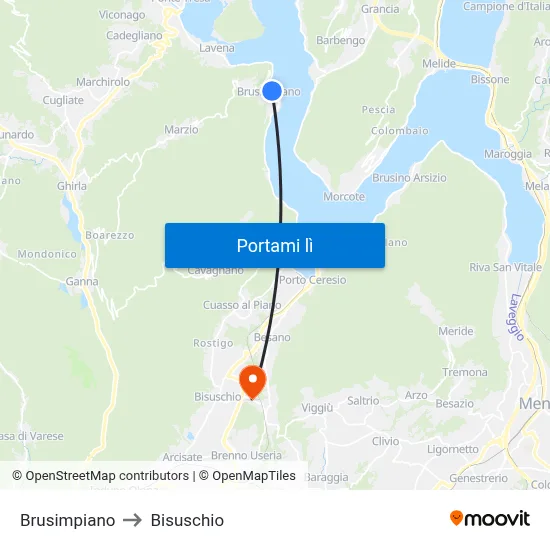 Brusimpiano to Bisuschio map