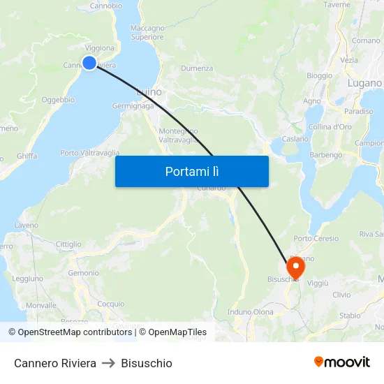 Cannero Riviera to Bisuschio map