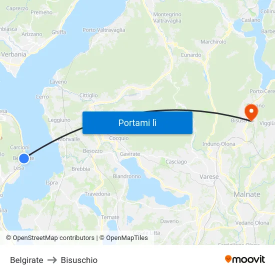 Belgirate to Bisuschio map