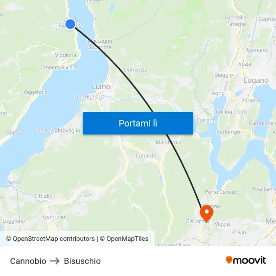 Cannobio to Bisuschio map