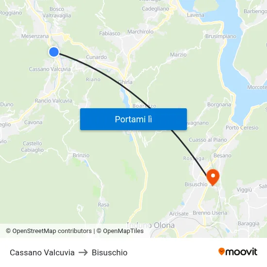 Cassano Valcuvia to Bisuschio map