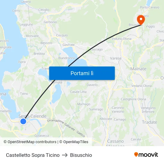 Castelletto Sopra Ticino to Bisuschio map