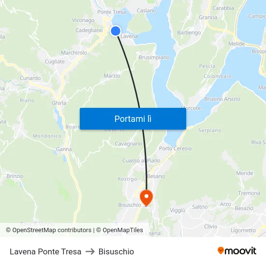 Lavena Ponte Tresa to Bisuschio map