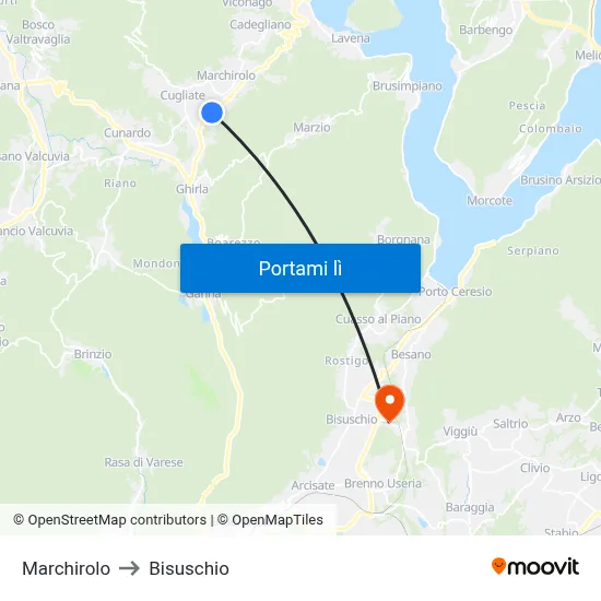 Marchirolo to Bisuschio map
