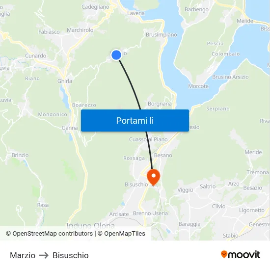 Marzio to Bisuschio map
