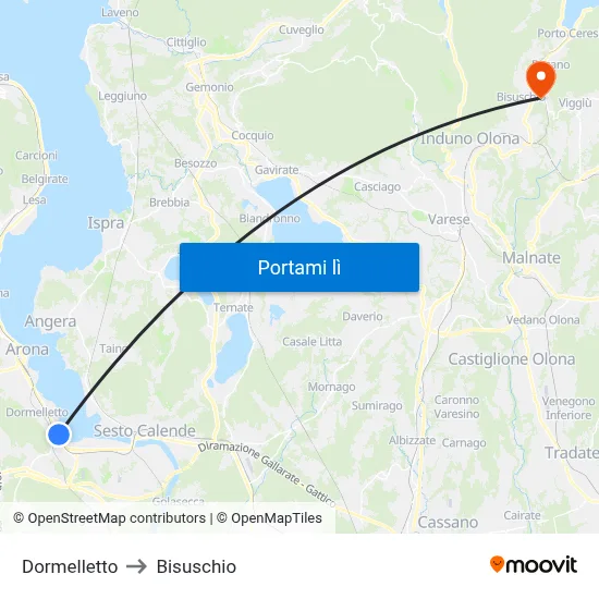 Dormelletto to Bisuschio map