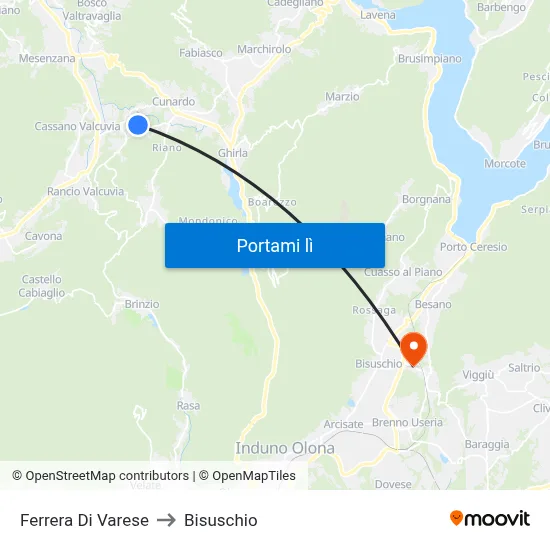 Ferrera Di Varese to Bisuschio map