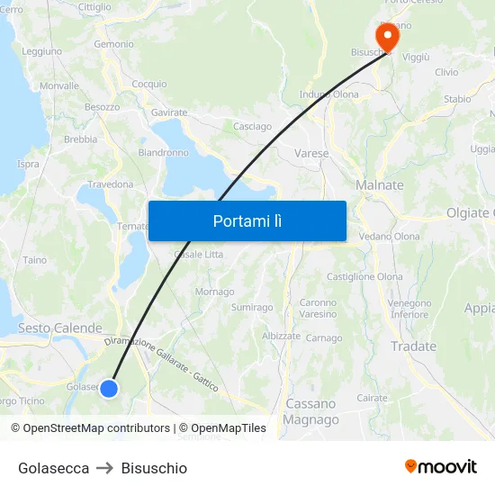 Golasecca to Bisuschio map