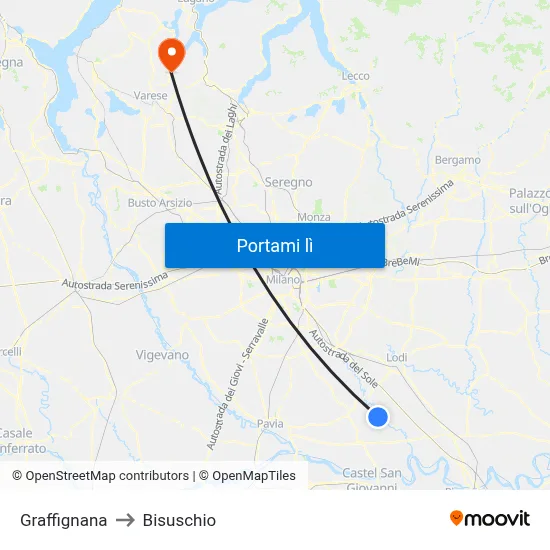 Graffignana to Bisuschio map