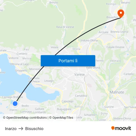 Inarzo to Bisuschio map