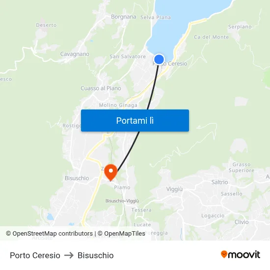 Porto Ceresio to Bisuschio map
