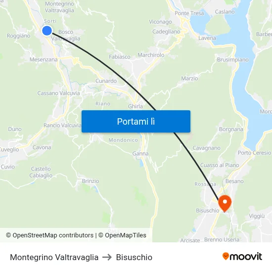 Montegrino Valtravaglia to Bisuschio map