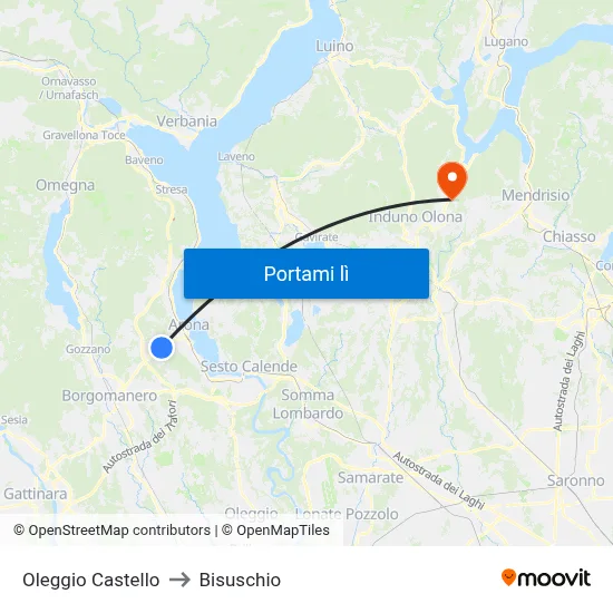 Oleggio Castello to Bisuschio map