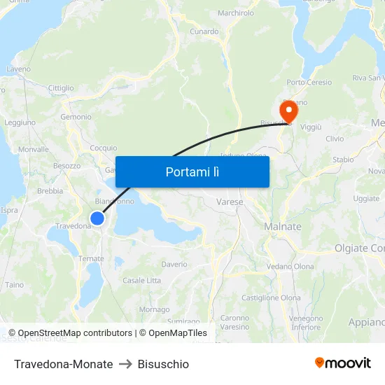 Travedona-Monate to Bisuschio map