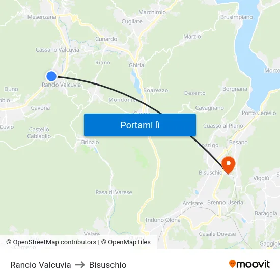Rancio Valcuvia to Bisuschio map
