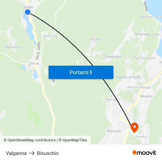 Valganna to Bisuschio map