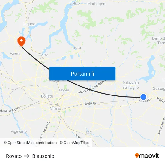 Rovato to Bisuschio map