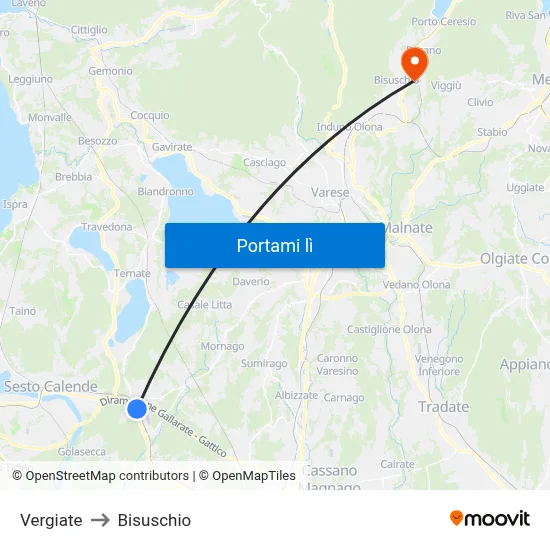 Vergiate to Bisuschio map