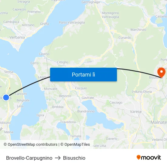 Brovello-Carpugnino to Bisuschio map