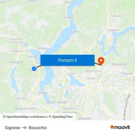 Gignese to Bisuschio map