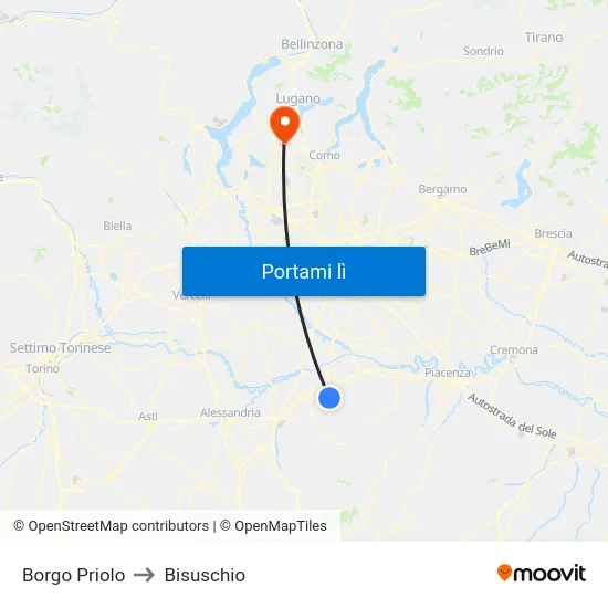 Borgo Priolo to Bisuschio map