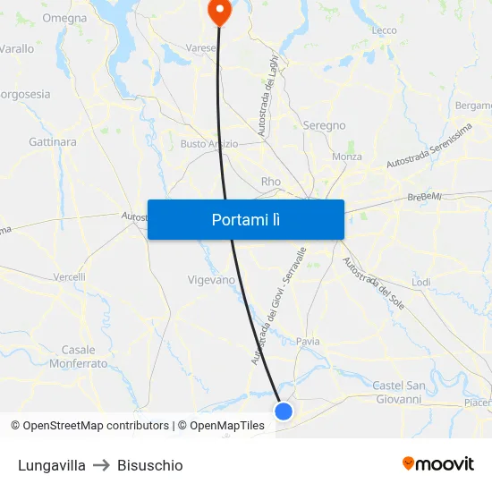 Lungavilla to Bisuschio map