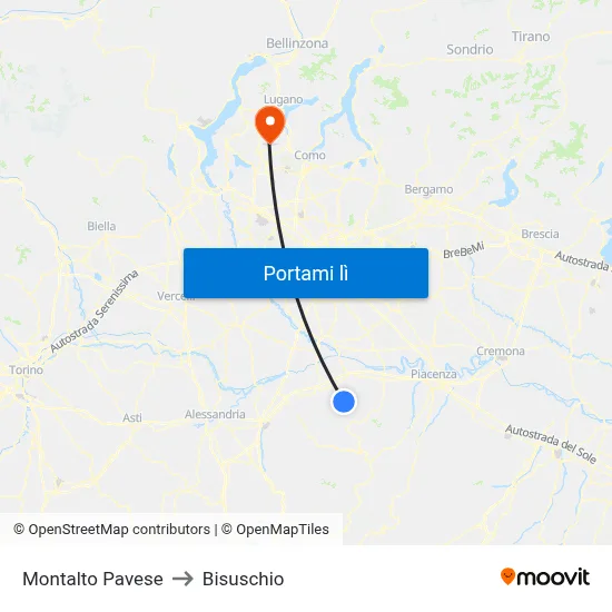 Montalto Pavese to Bisuschio map